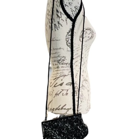 Vintage Purse Lancome Black‎ Beaded Crossbody / Clutch Shiny Formal Designer - Picture 2 of 11